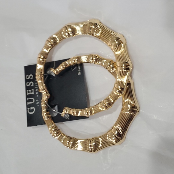 Guess Old School fly girl bamboo style‎ retro oversized hoop earrings new - Picture 2 of 7